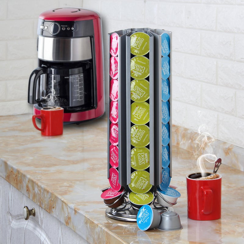 FlagShip Coffee Pod Capsule Holder for Dolce Gusto, Metal Carousel Capsules Pods Organizer Rack, 48 Pods Silver - Image 4